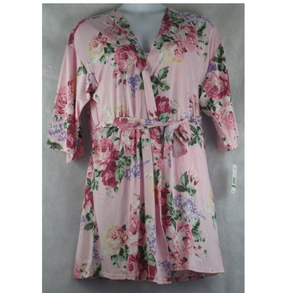 Flora Nikrooz Women's 3-Piece Cami Shorts & Robe Pajama Set, Pink Floral, Large - Picture 3 of 6